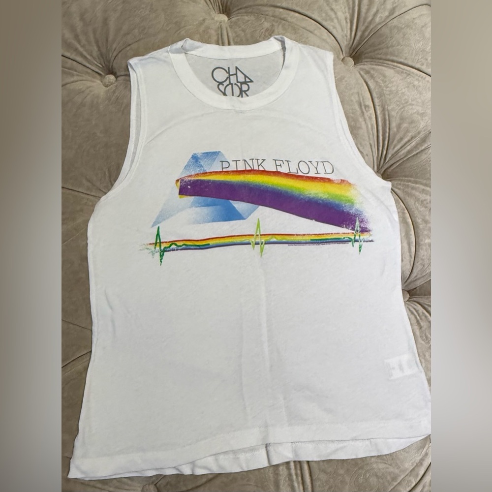 Chaser Pink Floyd Rainbow Prism White Graphic Tank